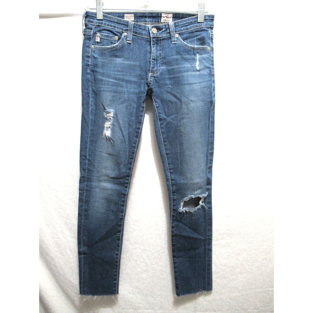 AG Adriano Goldschmied‎ Women's Size 26R Super Skinny Ankle Destroyed Blue Jeans